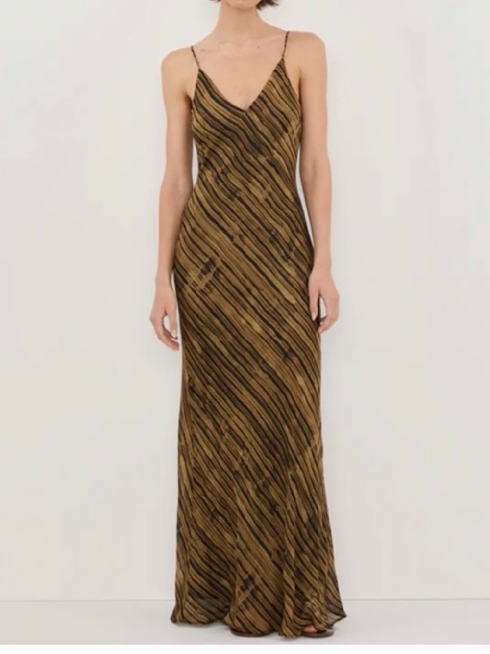 DISSH Brown Striped Spaghetti-Strap Maxi Dress NWT